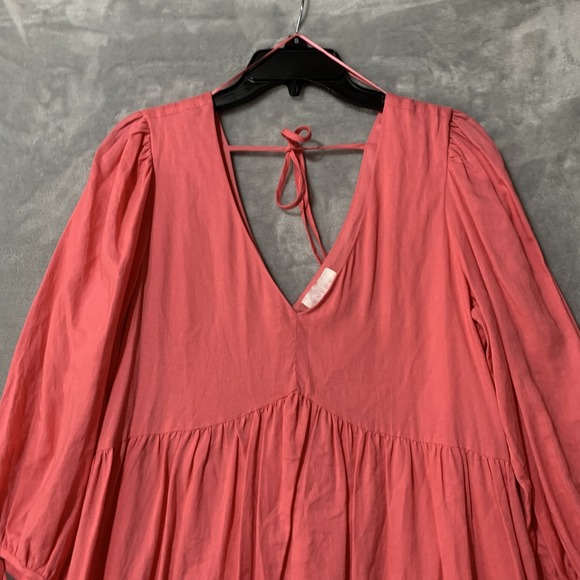 Every‎ Dress Womens Medium Pink Linen Rayon Tie Back Puff Sleeve Boho Babydoll - Picture 3 of 11